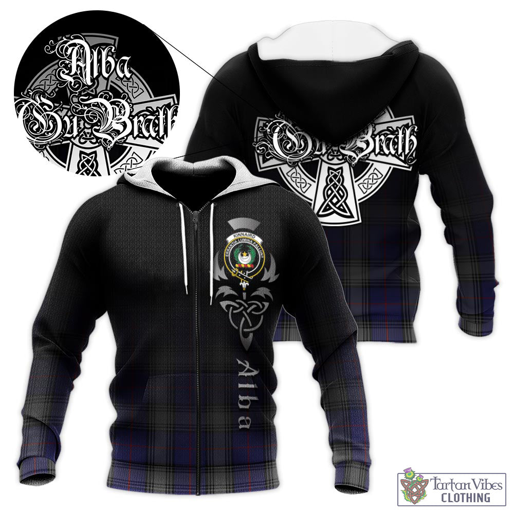 Tartan Vibes Clothing Kinnaird Tartan Knitted Hoodie Featuring Alba Gu Brath Family Crest Celtic Inspired