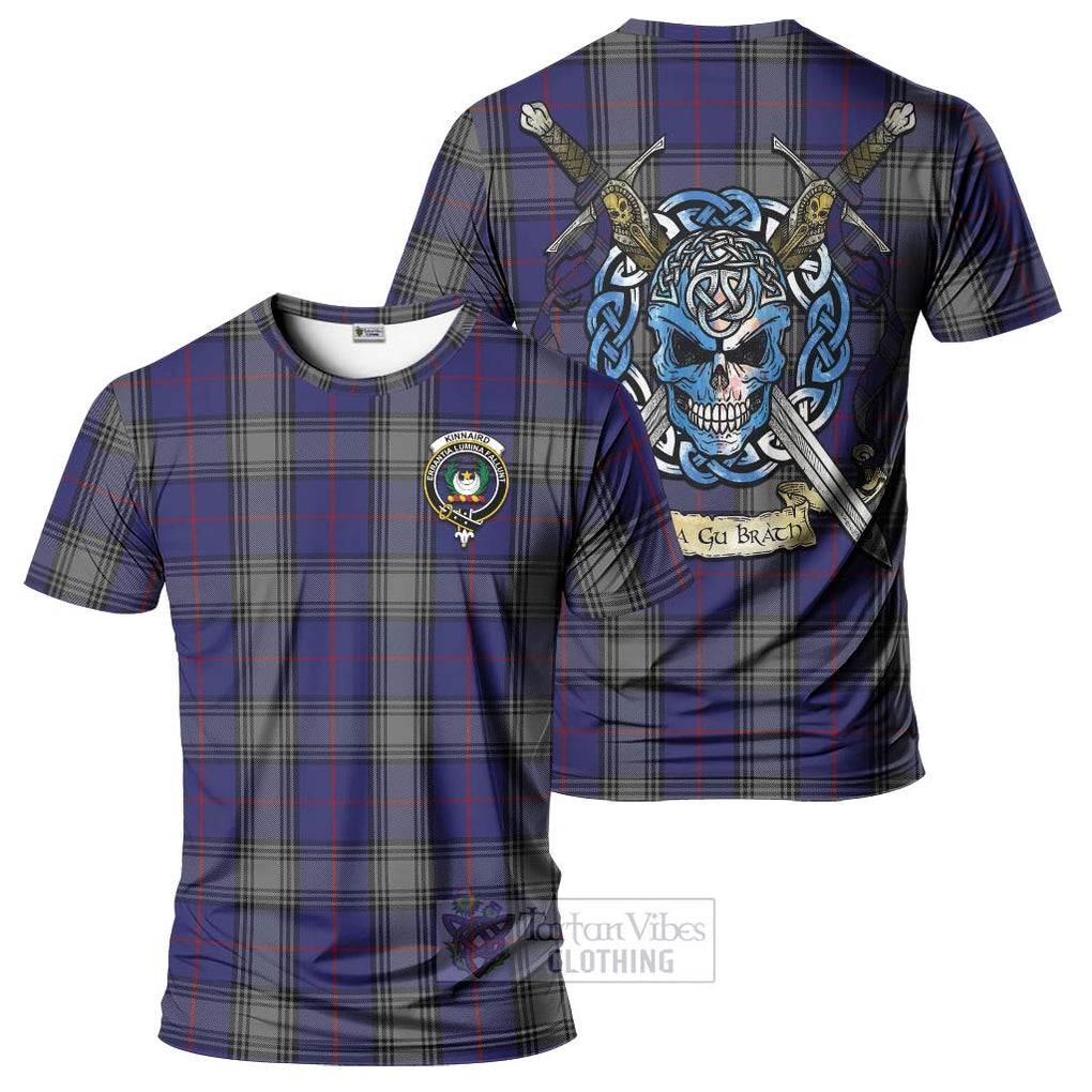 Tartan Vibes Clothing Kinnaird Tartan T-Shirt with Family Crest Celtic Skull Style