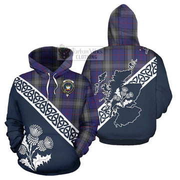 Kinnaird Tartan Hoodie Featuring Thistle and Scotland Map