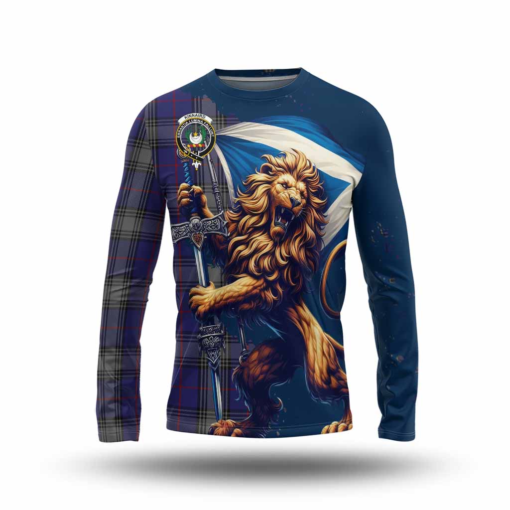 Tartan Vibes Clothing Kinnaird Tartan Family Crest Long Sleeve T-Shirt with Scottish Majestic Lion