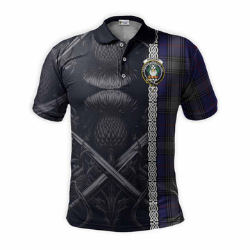 Kinnaird Tartan Polo Shirt with Family Crest Cross Sword Thistle Celtic Vibes