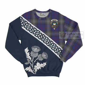 Kinnaird Tartan Sweatshirt Featuring Thistle and Scotland Map