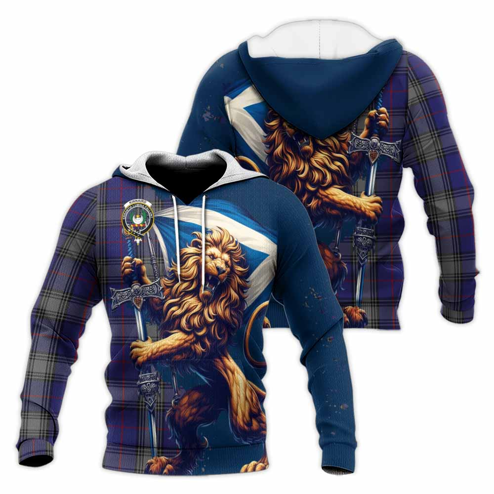 Tartan Vibes Clothing Kinnaird Tartan Family Crest Knitted Hoodie with Scottish Majestic Lion