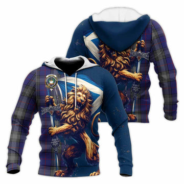 Kinnaird Tartan Family Crest Knitted Hoodie with Scottish Majestic Lion