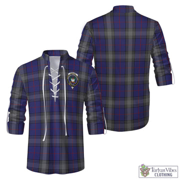 Kinnaird Tartan Men's Scottish Traditional Jacobite Ghillie Kilt Shirt with Family Crest