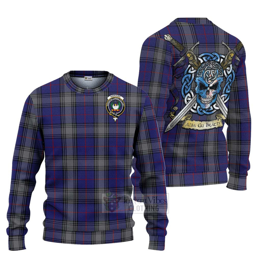 Tartan Vibes Clothing Kinnaird Tartan Knitted Sweater with Family Crest Celtic Skull Style