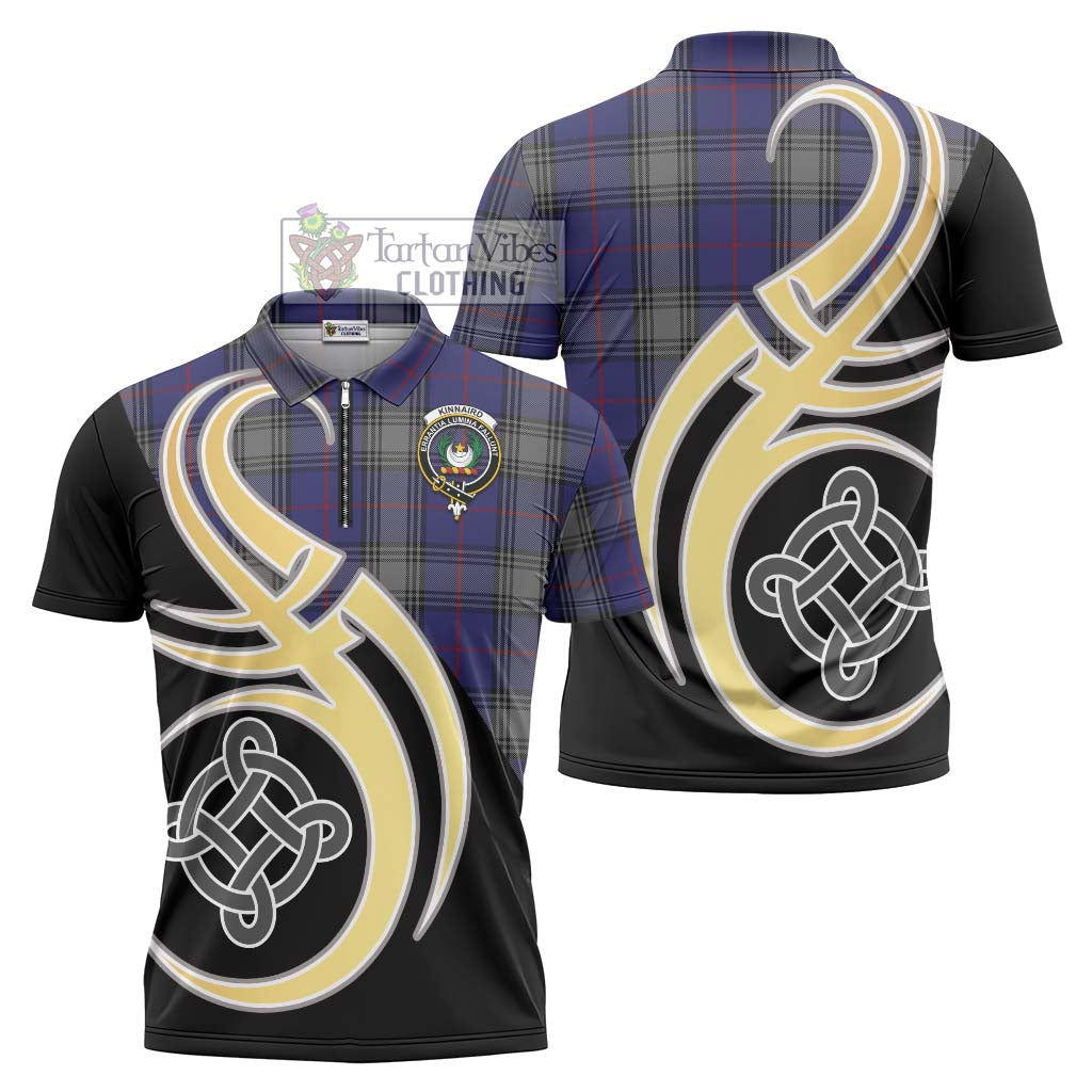 Tartan Vibes Clothing Kinnaird Tartan Zipper Polo Shirt with Family Crest and Celtic Symbol Style