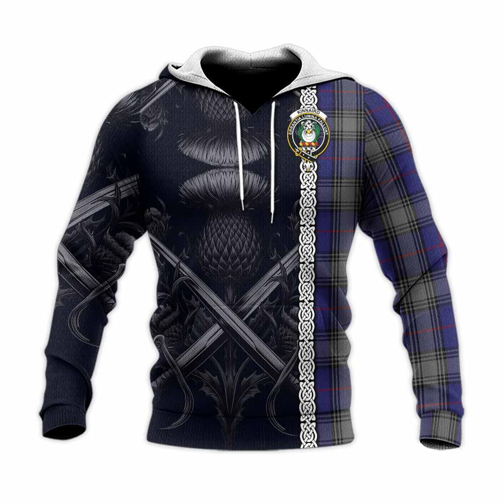 Tartan Vibes Clothing Kinnaird Tartan Knitted Hoodie with Family Crest Cross Sword Thistle Celtic Vibes