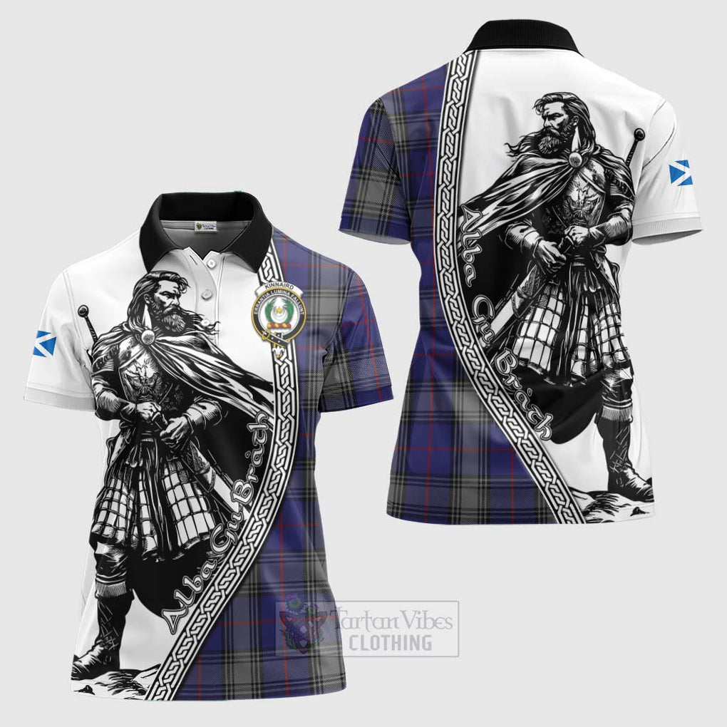 Tartan Vibes Clothing Kinnaird Tartan Clan Crest Women's Polo Shirt with Highlander Warrior Celtic Style