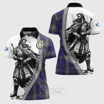 Kinnaird Tartan Clan Crest Women's Polo Shirt with Highlander Warrior Celtic Style