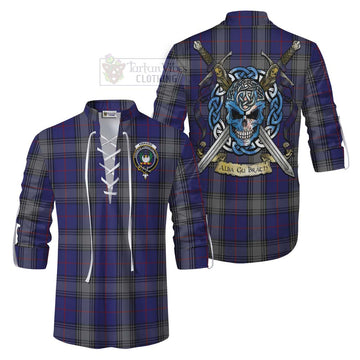 Kinnaird Tartan Ghillie Kilt Shirt with Family Crest Celtic Skull Style