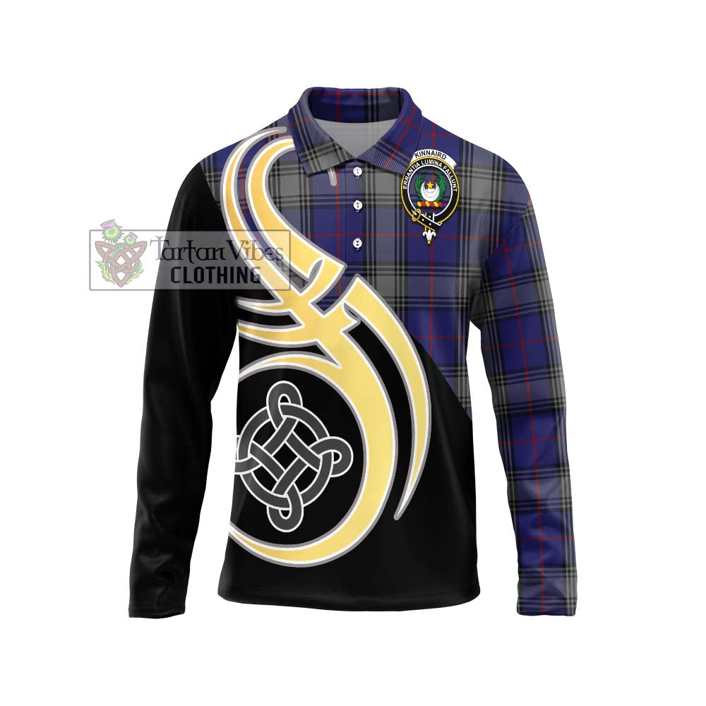 Kinnaird Tartan Long Sleeve Polo Shirt with Family Crest and Celtic Symbol Style Unisex - Tartan Vibes Clothing