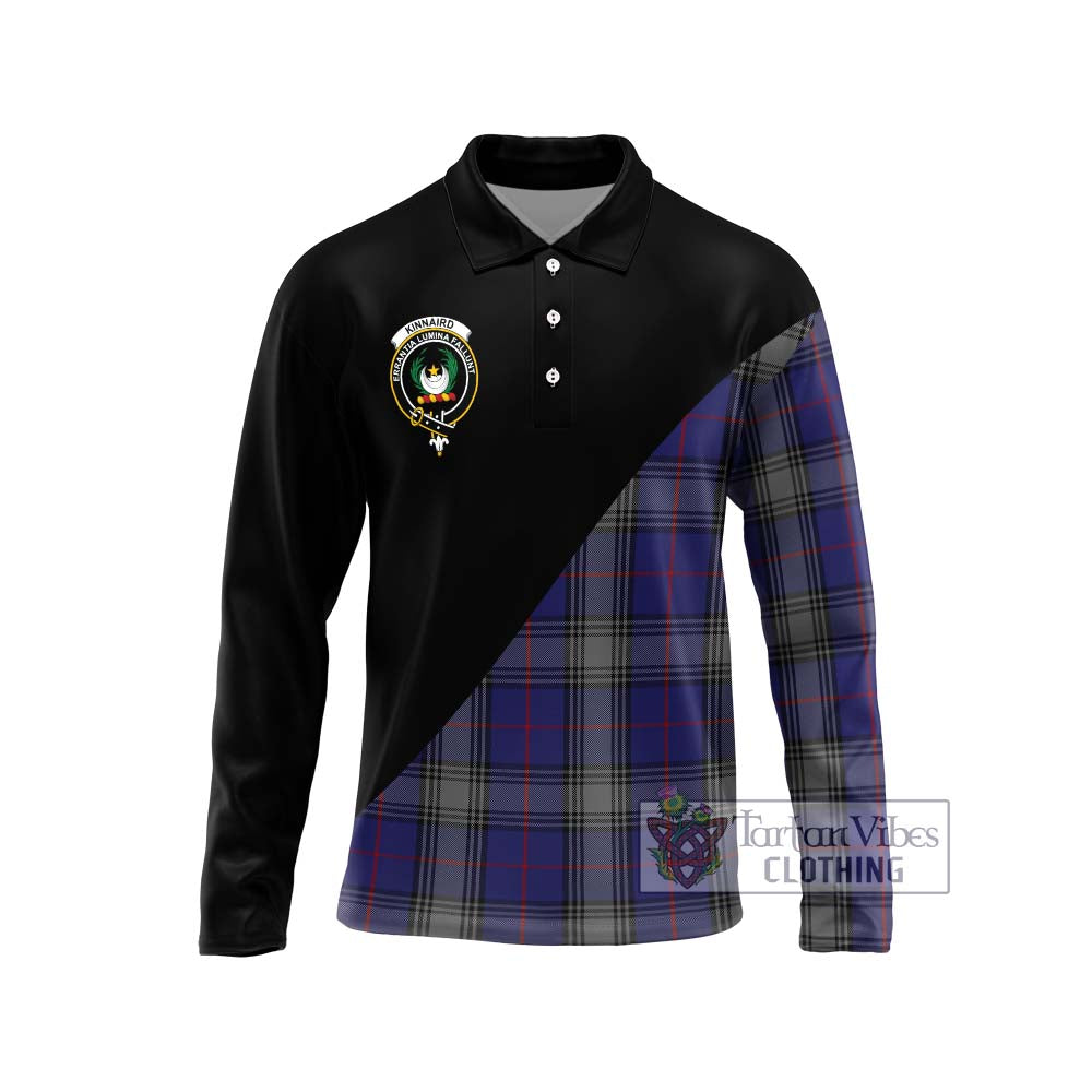 Kinnaird Tartan Long Sleeve Polo Shirt with Family Crest and Military Logo Style Unisex - Tartanvibesclothing Shop