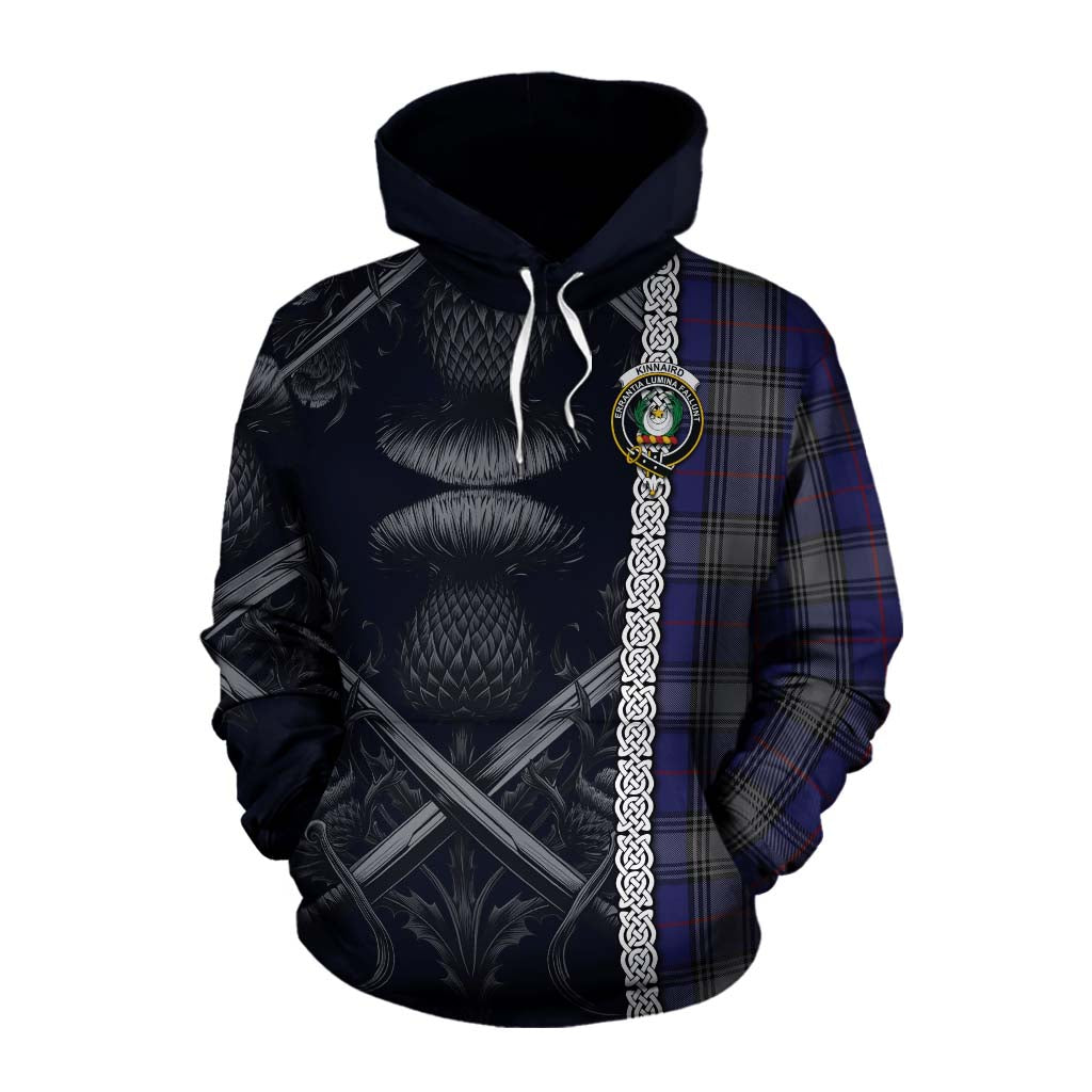 Tartan Vibes Clothing Kinnaird Tartan Cotton Hoodie with Family Crest Cross Sword Thistle Celtic Vibes