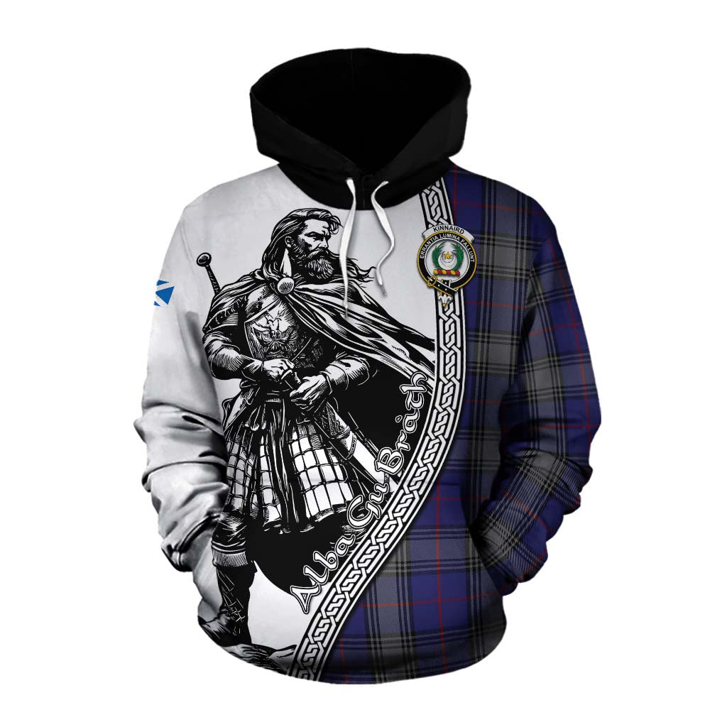 Tartan Vibes Clothing Kinnaird Tartan Clan Crest Cotton Hoodie with Highlander Warrior Celtic Style