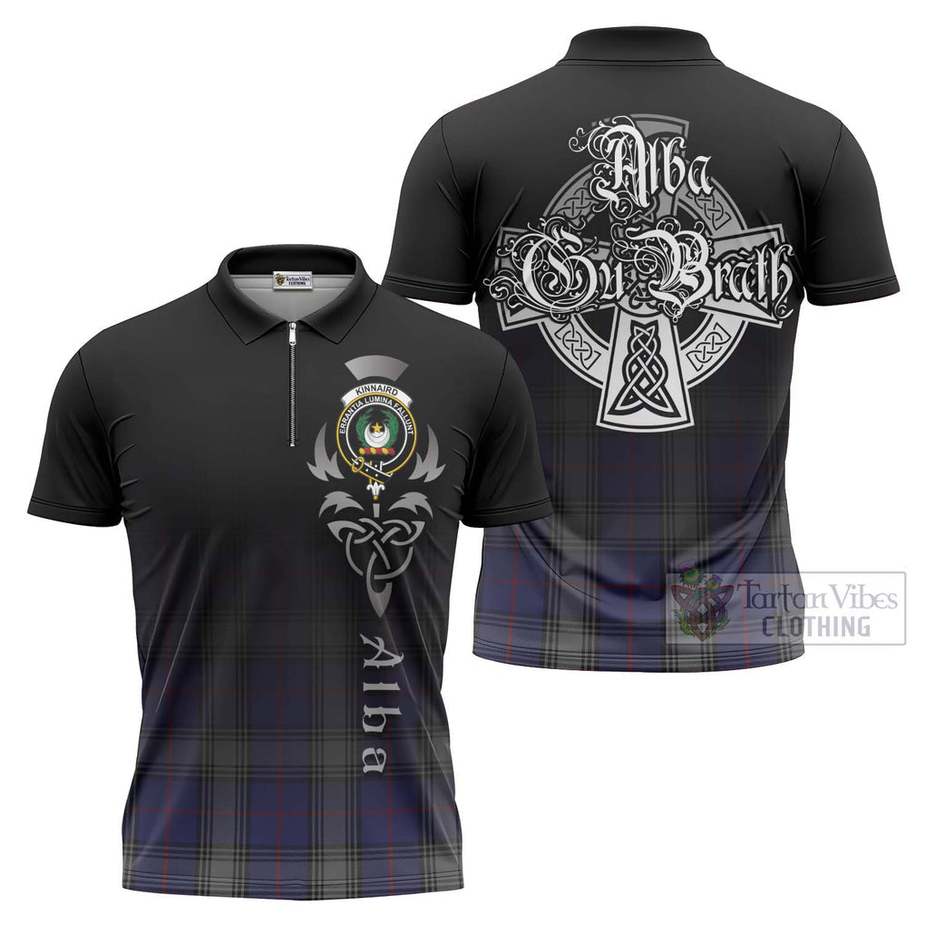 Tartan Vibes Clothing Kinnaird Tartan Zipper Polo Shirt Featuring Alba Gu Brath Family Crest Celtic Inspired