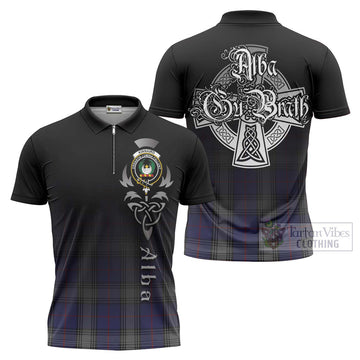 Kinnaird Tartan Zipper Polo Shirt Featuring Alba Gu Brath Family Crest Celtic Inspired