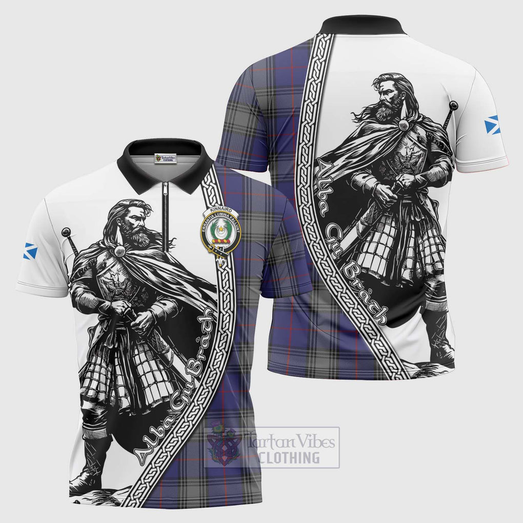 Tartan Vibes Clothing Kinnaird Tartan Clan Crest Zipper Polo Shirt with Highlander Warrior Celtic Style