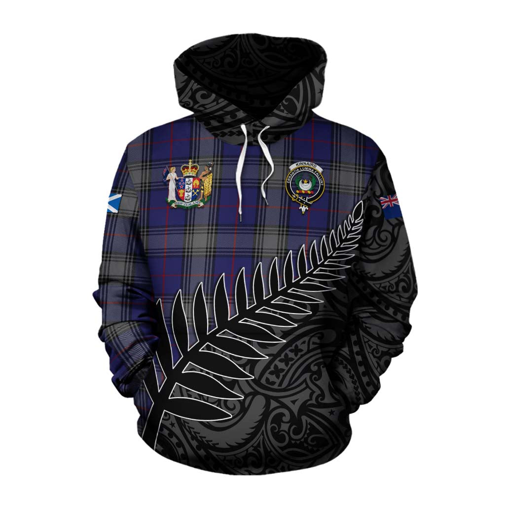 Tartan Vibes Clothing Kinnaird Crest Tartan Cotton Hoodie with New Zealand Silver Fern Half Style