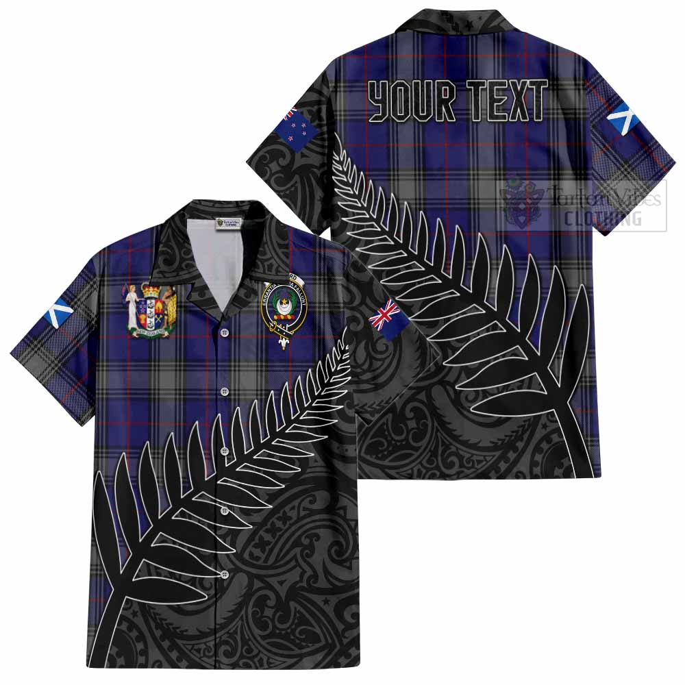 Tartan Vibes Clothing Kinnaird Crest Tartan Short Sleeve Button Shirt with New Zealand Silver Fern Half Style