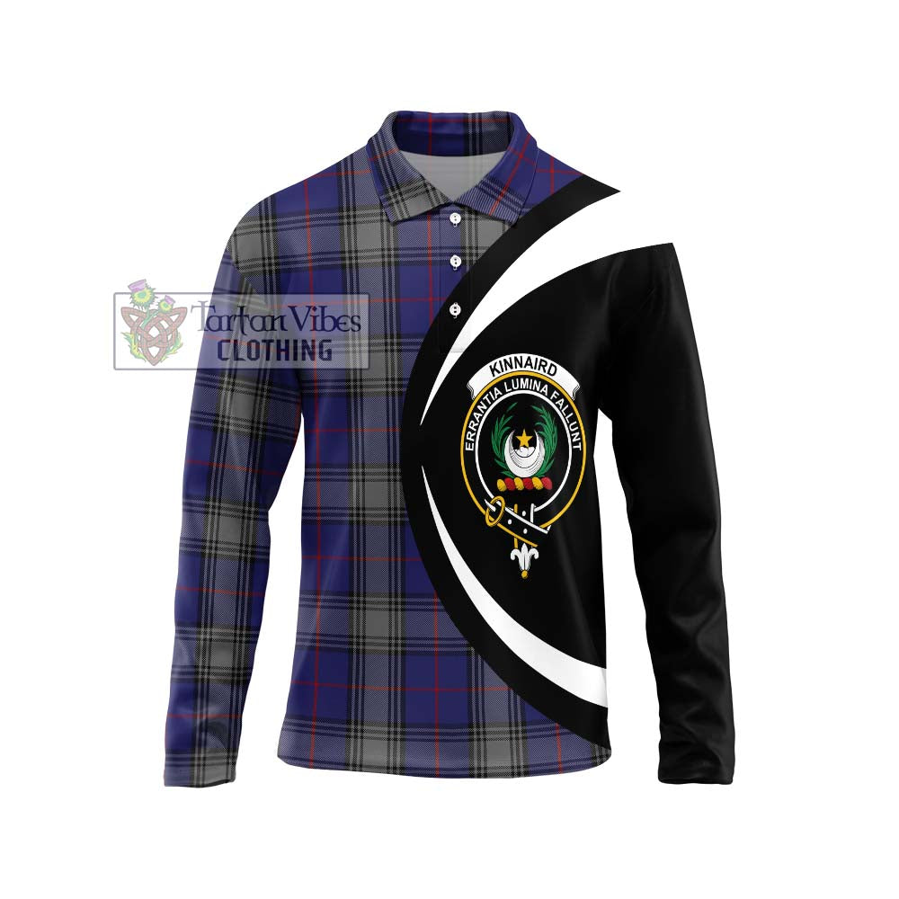 Kinnaird Tartan Long Sleeve Polo Shirt with Family Crest Circle Style Unisex - Tartan Vibes Clothing