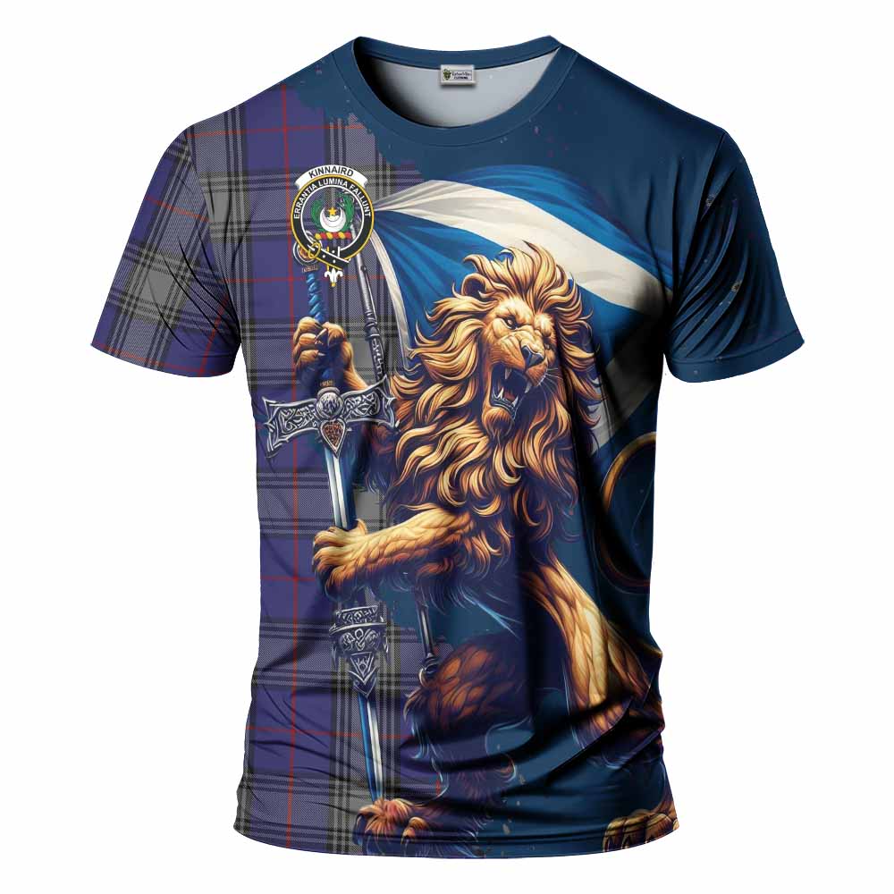 Tartan Vibes Clothing Kinnaird Tartan Family Crest T-Shirt with Scottish Majestic Lion