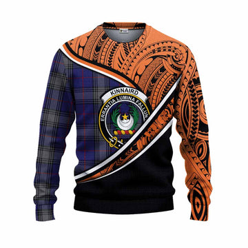 Kinnaird Crest Tartan Knitted Sweater with Polynesian Vibes Style - Orange Version