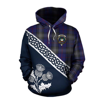 Kinnaird Tartan Cotton Hoodie Featuring Thistle and Scotland Map