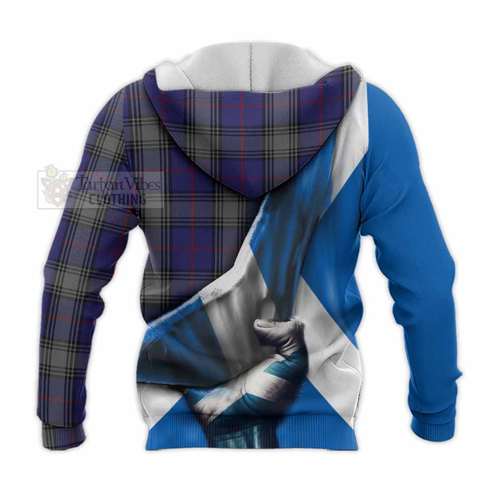 Tartan Vibes Clothing Kinnaird Tartan Knitted Hoodie with Family Crest Scotland Patriotic Style