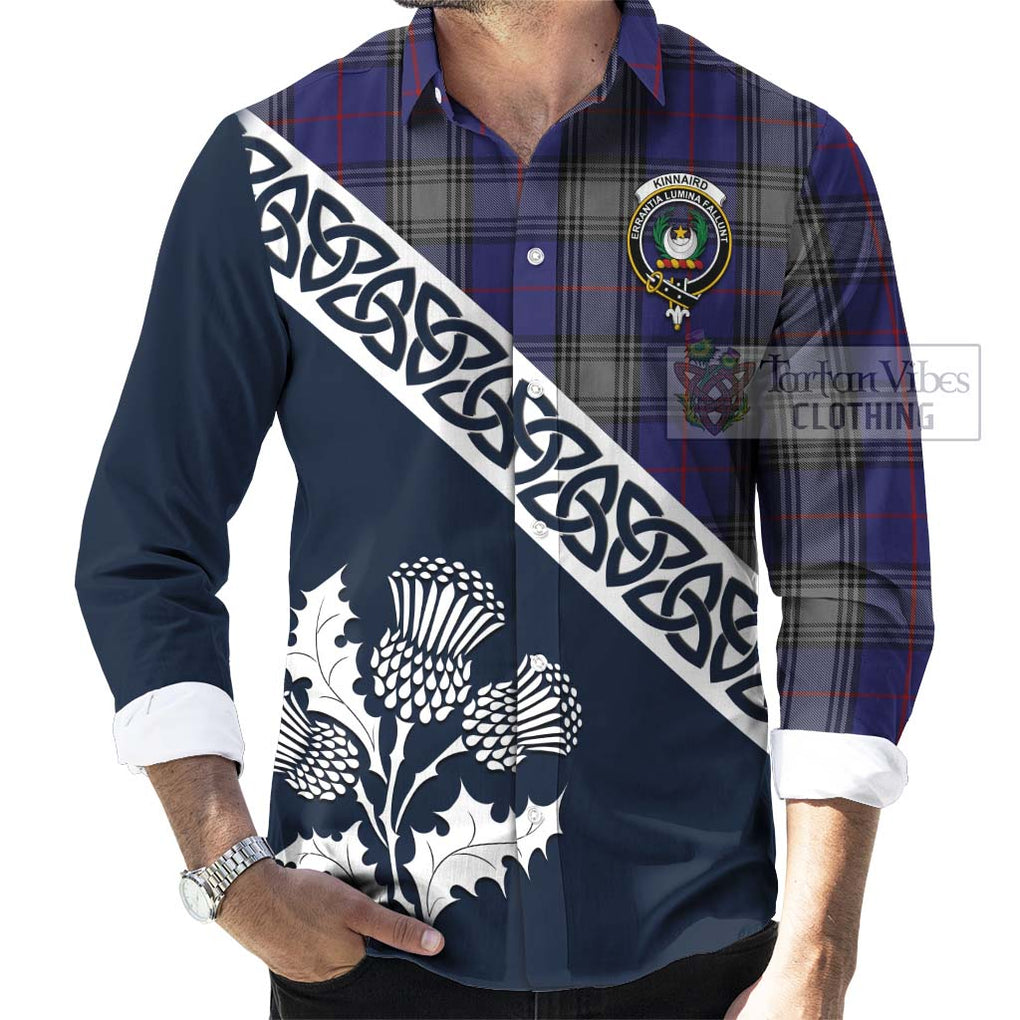 Kinnaird Tartan Long Sleeve Button Shirt Featuring Thistle and Scotland Map Men's Shirt - Tartan Vibes Clothing