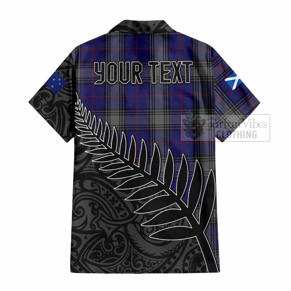 Tartan Vibes Clothing Kinnaird Crest Tartan Short Sleeve Button Shirt with New Zealand Silver Fern Half Style