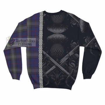 Kinnaird Tartan Sweatshirt with Family Crest Cross Sword Thistle Celtic Vibes