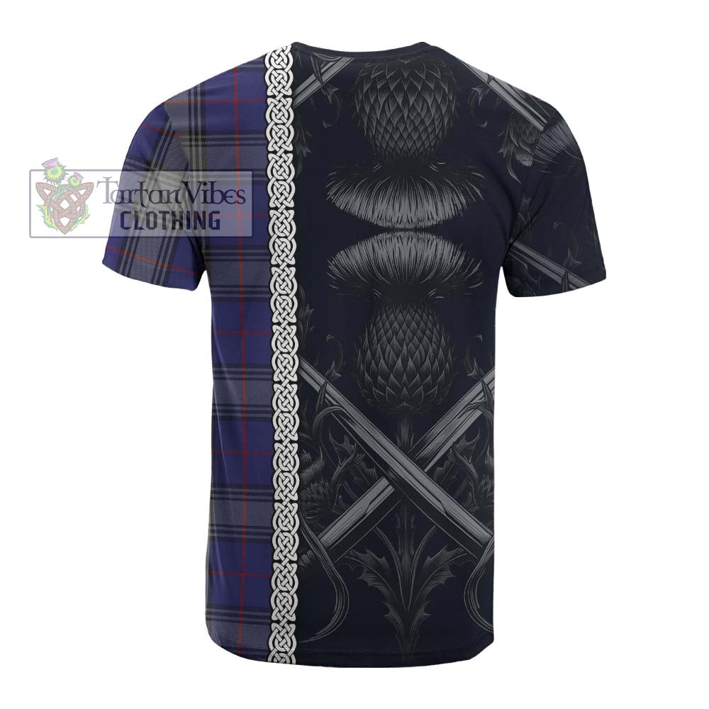 Tartan Vibes Clothing Kinnaird Tartan Cotton T-shirt with Family Crest Cross Sword Thistle Celtic Vibes