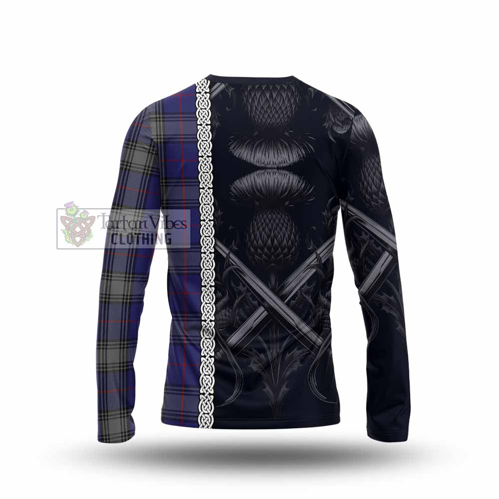 Tartan Vibes Clothing Kinnaird Tartan Long Sleeve T-Shirt with Family Crest Cross Sword Thistle Celtic Vibes