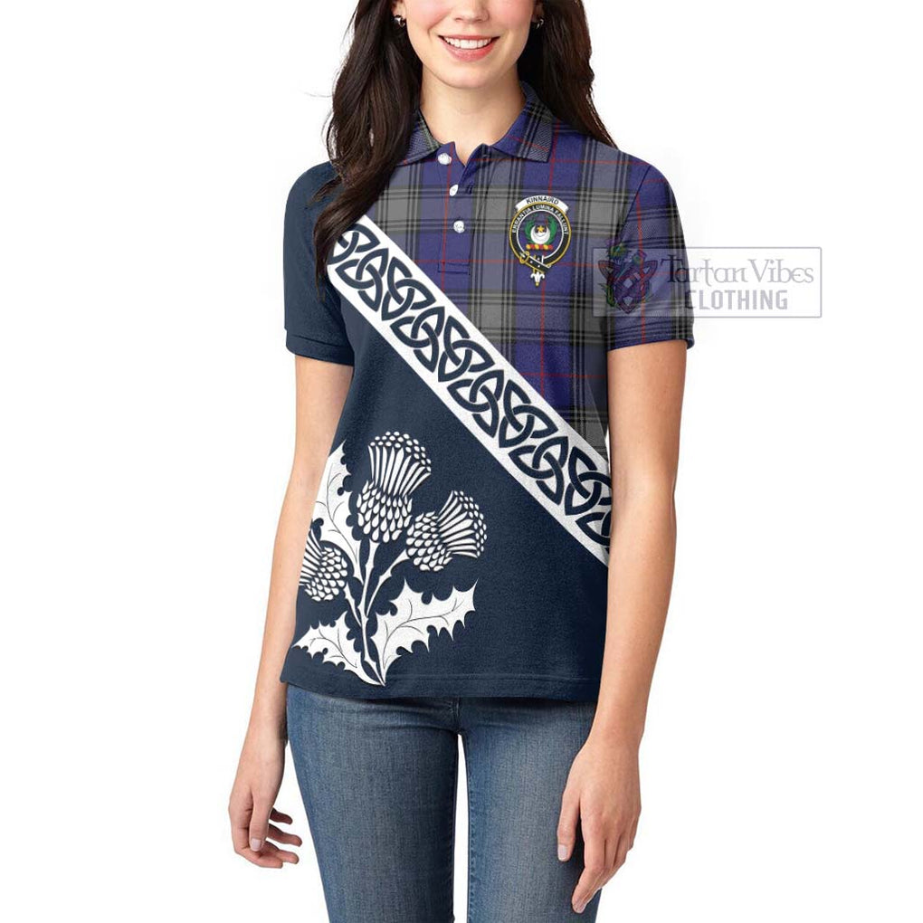 Kinnaird Tartan Women's Polo Shirt Featuring Thistle and Scotland Map - Tartanvibesclothing Store
