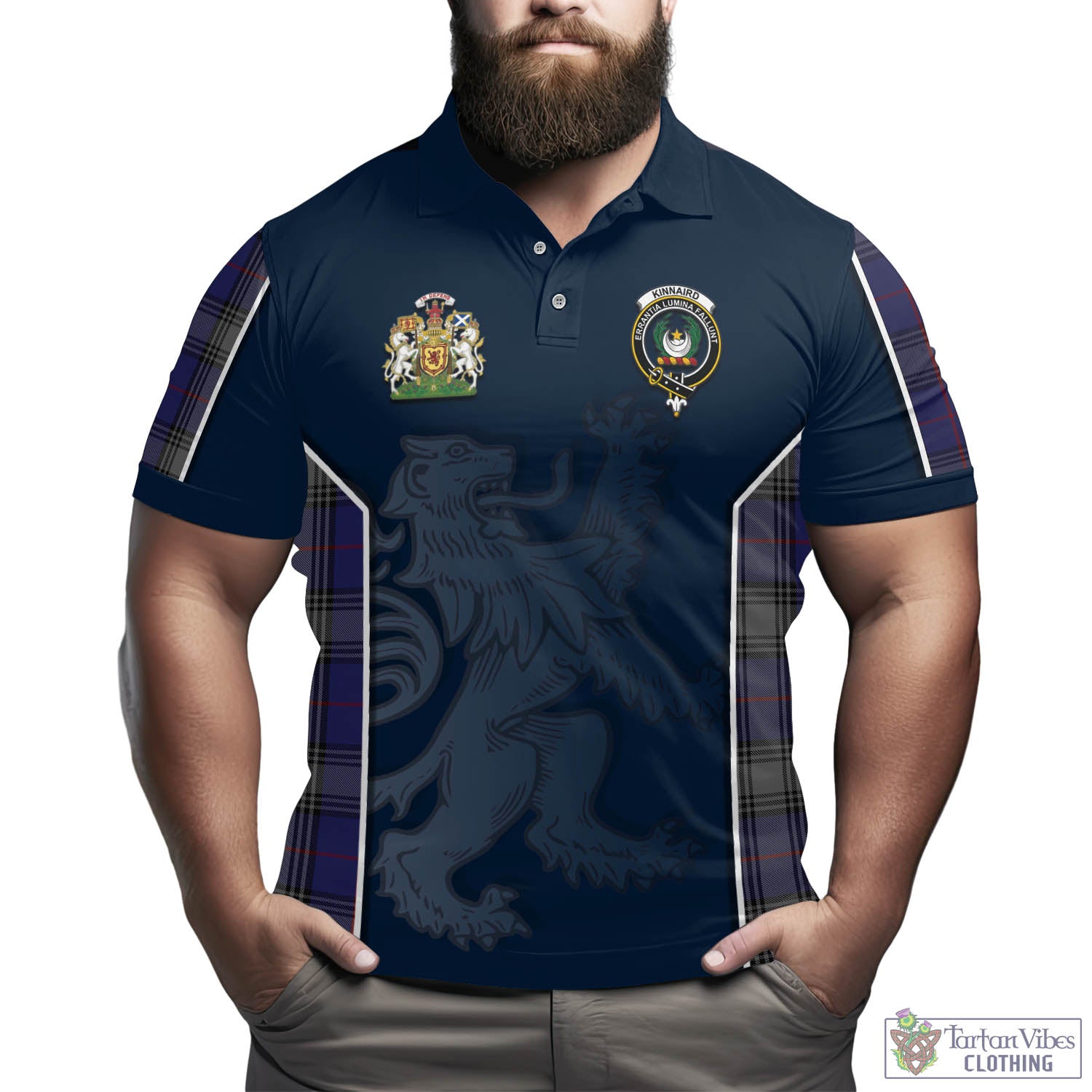 Tartan Vibes Clothing Kinnaird Tartan Men's Polo Shirt with Family Crest and Lion Rampant Vibes Sport Style