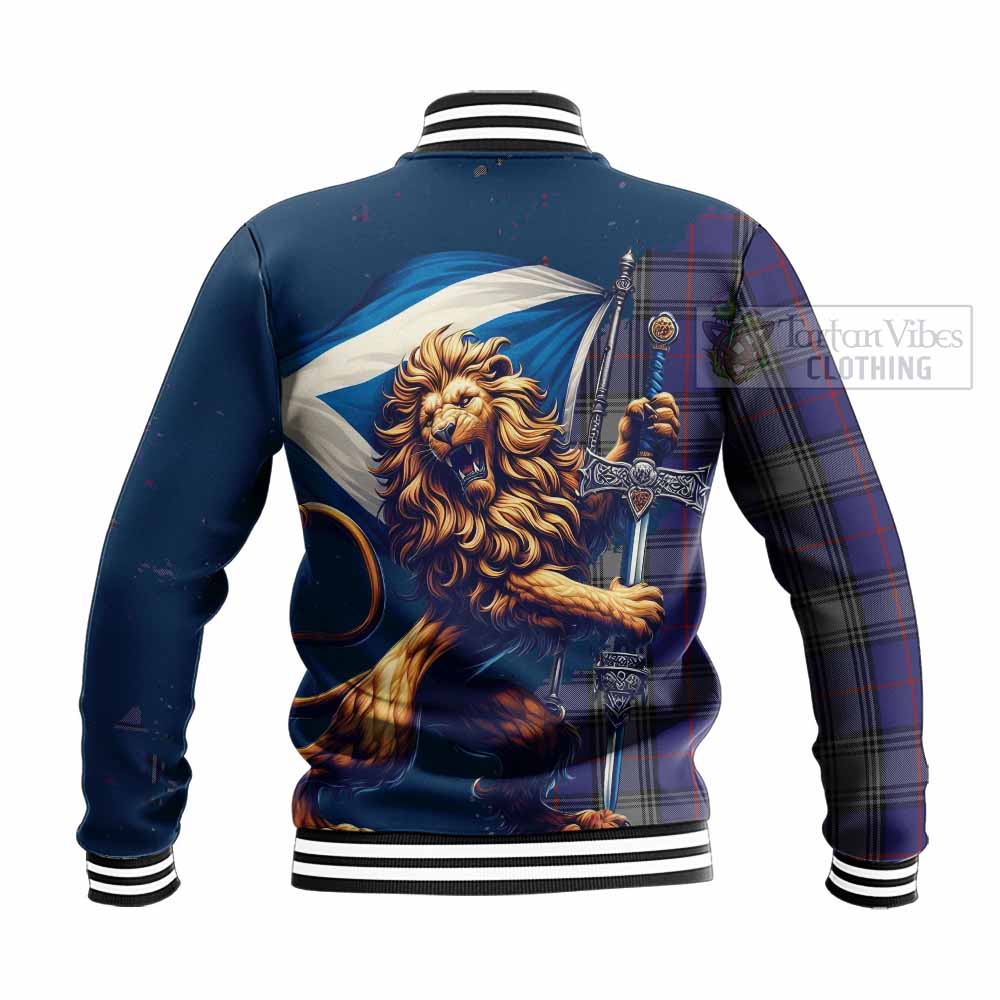 Tartan Vibes Clothing Kinnaird Tartan Family Crest Baseball Jacket with Scottish Majestic Lion