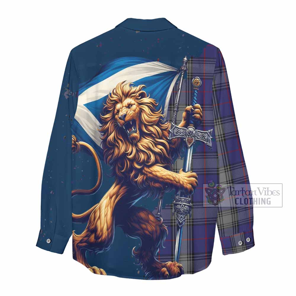 Tartan Vibes Clothing Kinnaird Tartan Family Crest Women's Casual Shirt with Scottish Majestic Lion