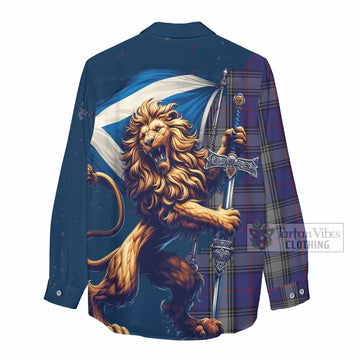 Kinnaird Tartan Family Crest Women's Casual Shirt with Scottish Majestic Lion