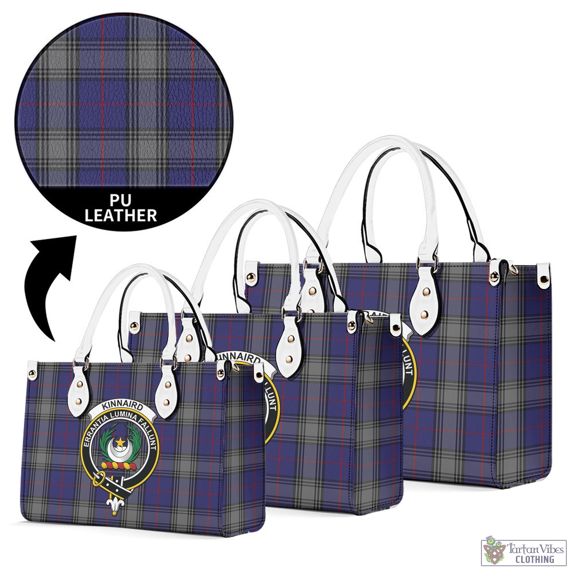 Tartan Vibes Clothing Kinnaird Tartan Luxury Leather Handbags with Family Crest