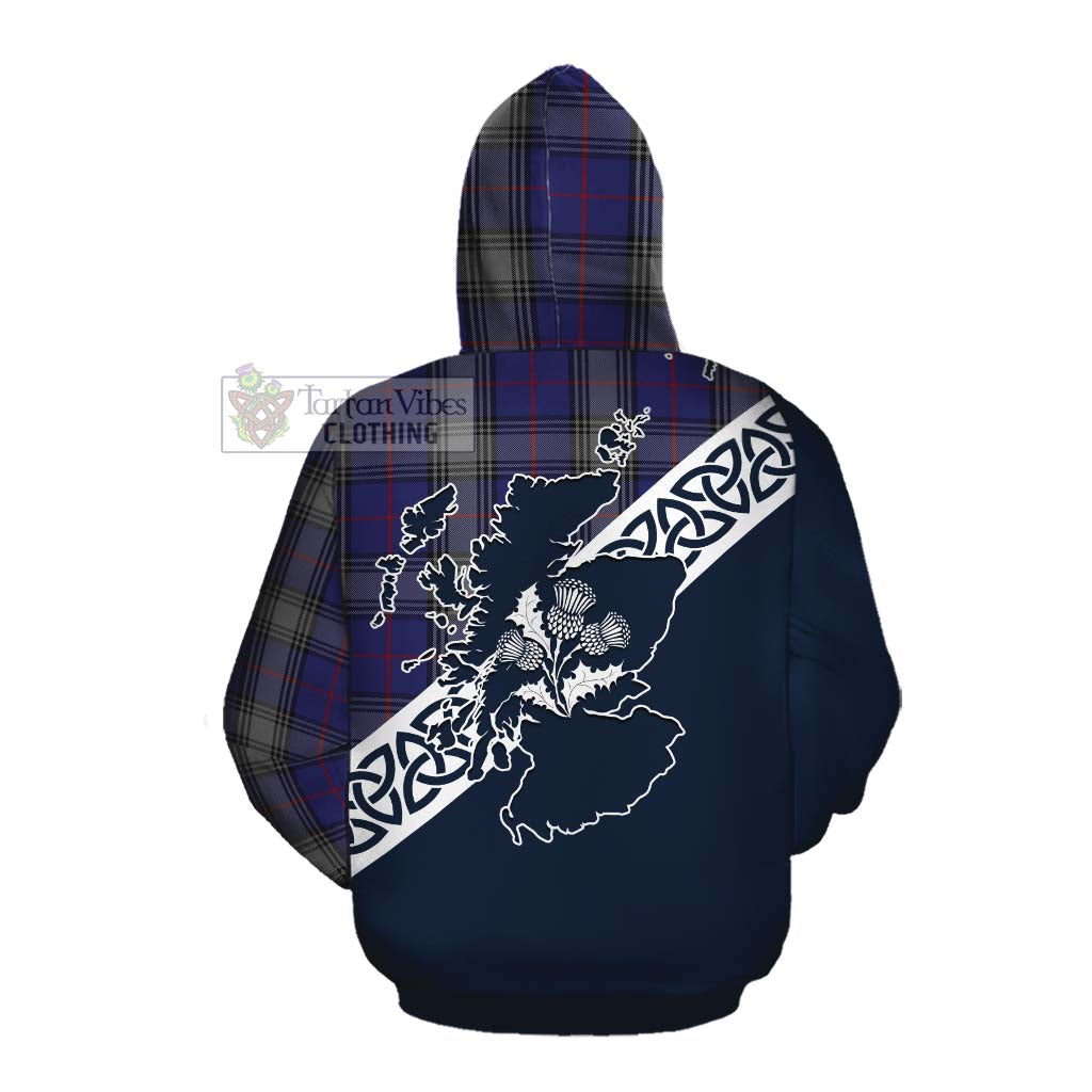 Tartan Vibes Clothing Kinnaird Tartan Cotton Hoodie Featuring Thistle and Scotland Map