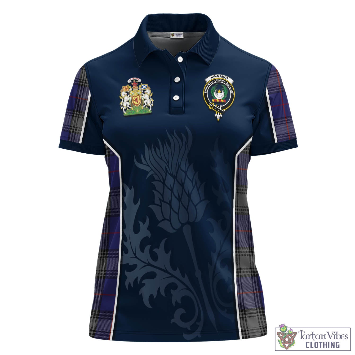 Tartan Vibes Clothing Kinnaird Tartan Women's Polo Shirt with Family Crest and Scottish Thistle Vibes Sport Style