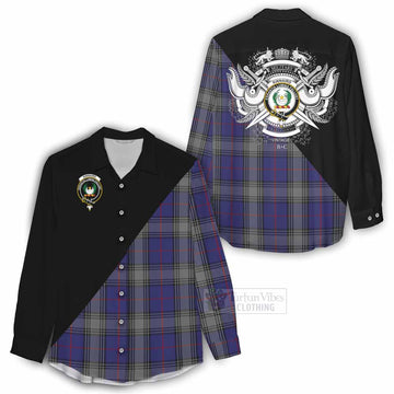 Kinnaird Tartan Women's Casual Shirt with Family Crest and Military Logo Style