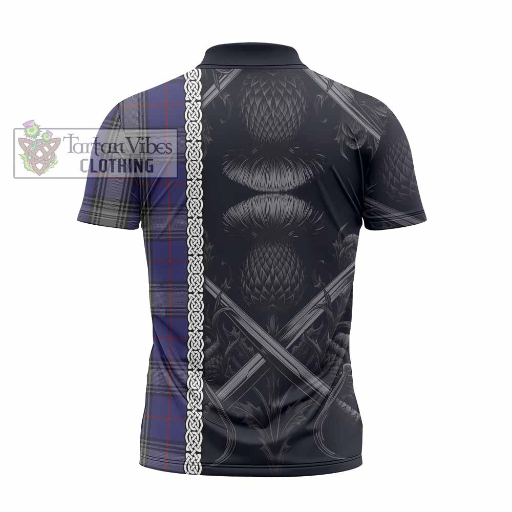 Tartan Vibes Clothing Kinnaird Tartan Zipper Polo Shirt with Family Crest Cross Sword Thistle Celtic Vibes