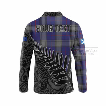 Kinnaird Crest Tartan Long Sleeve Polo Shirt with New Zealand Silver Fern Half Style