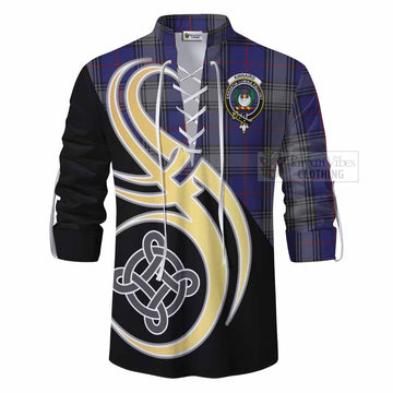 Kinnaird Tartan Ghillie Kilt Shirt with Family Crest and Celtic Symbol Style