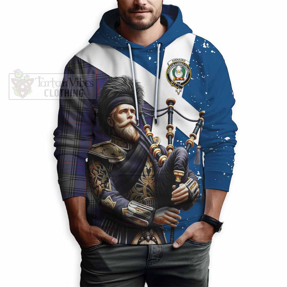 Tartan Vibes Clothing Kinnaird Tartan Hoodie with Family Crest Scottish Bagpiper Vibes