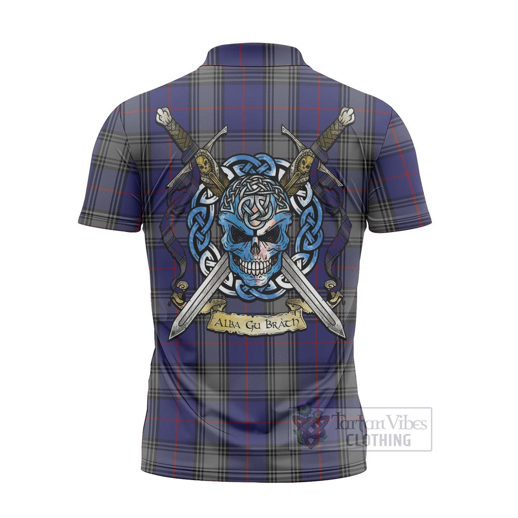 Tartan Vibes Clothing Kinnaird Tartan Zipper Polo Shirt with Family Crest Celtic Skull Style