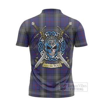 Kinnaird Tartan Zipper Polo Shirt with Family Crest Celtic Skull Style