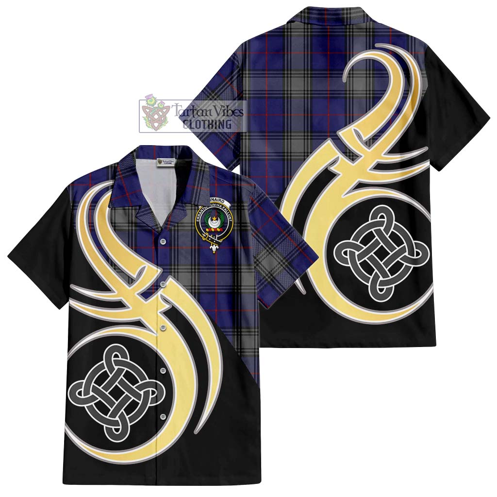 Kinnaird Tartan Short Sleeve Button Shirt with Family Crest and Celtic Symbol Style - Tartan Vibes Clothing